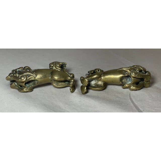 Ceramic Pair of Rare Antique 18th Century Chinese Solid Bronze Foo Lion Statues Figures For Sale - Image 7 of 10