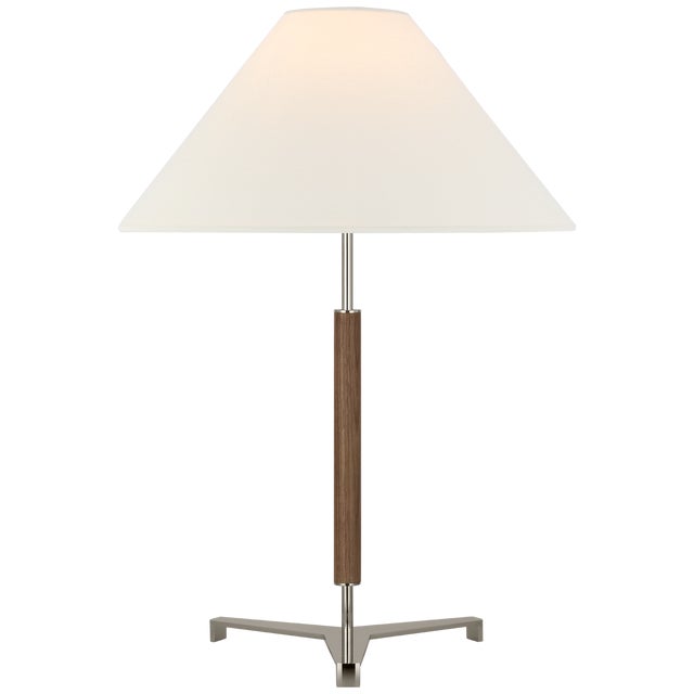 Transitional Ray Booth by Visual Comfort Signature Amaya 28" Table Lamp in Polished Nickel and Walnut with Linen Shade For Sale - Image 3 of 3