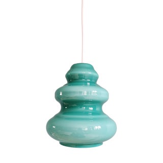 Space Age Pendant Light in Blue-Green Opaline Glass, 1960s For Sale