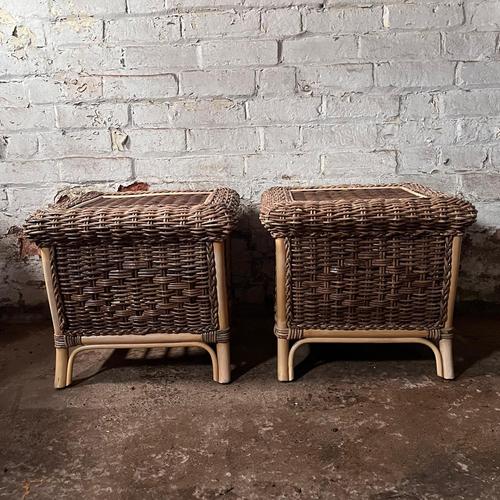 Wood Bedside Tables in Wicker and Bamboo, Set of 2 For Sale - Image 7 of 10