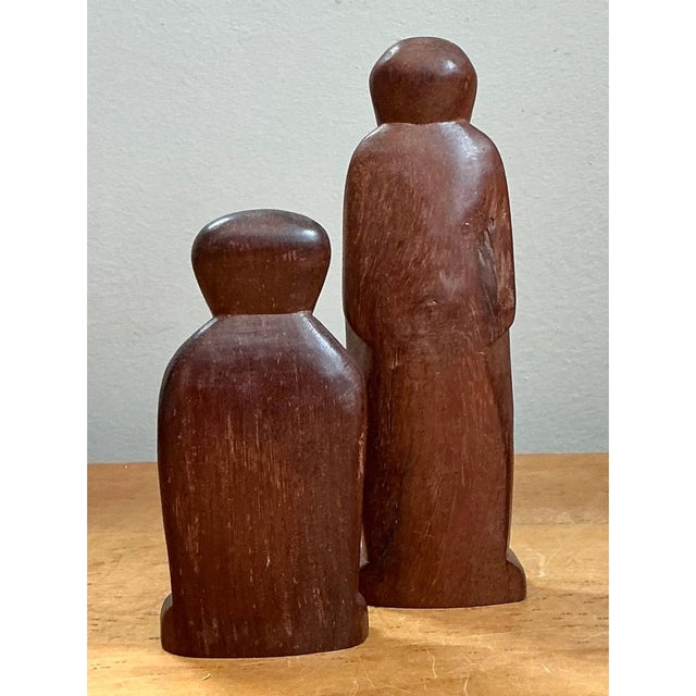 Coffee Vintage Abstract Carved Wood Figures - Set of Two For Sale - Image 8 of 12