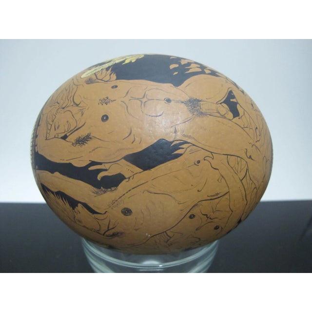 Brown Yiannis Nomikos Homoerotic Mythology Large Trojan Painting Art Ostrich Egg 1979 For Sale - Image 8 of 12
