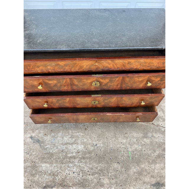 French 19th Century Louis Philippe Flame Mahogany Marble Top Commode For Sale - Image 6 of 12