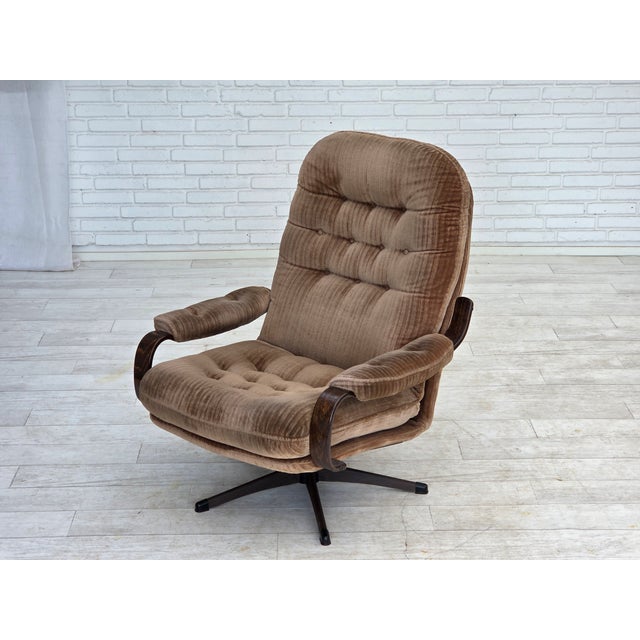 Danish Swivel Armchair in Brown Corduroy, 1970s For Sale - Image 15 of 18
