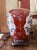 Ceramic Vintage Chinoiserie Imari Style Table Lamp on Ming Base, Deep Burgundy and Navy Asian Floral Porcelain Lamp For Sale - Image 7 of 11