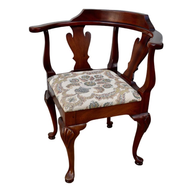 Statesville Co Mahogany Corner Chair Vintage Queen Anne Style Accent Slip Seat For Sale