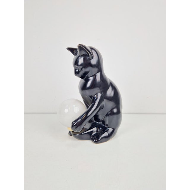 vintage Poes bollamp table lamp ceramic 70's opal glass Mid Century cat Atmospheric lamp from the seventies Black ceramic...