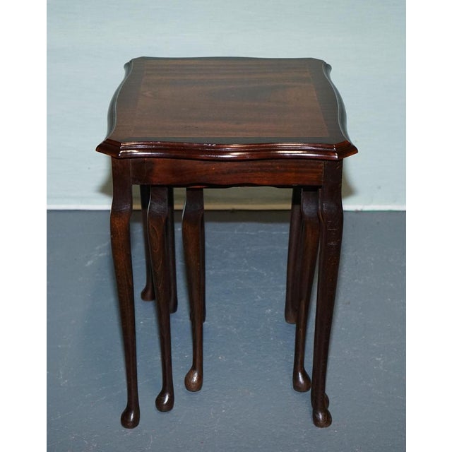 Vintage Queen Anne Hardwood Nest of Tables with Inlay, Set of 3 For Sale - Image 10 of 12