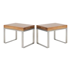 Solid Wood Accent Bench Tables With Steel Bases, Pair