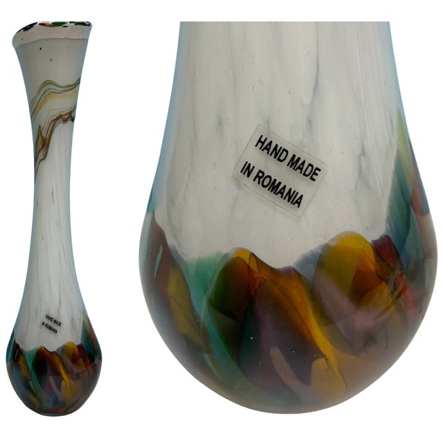 Art Glass Bud White With Polychromatic Base Vase For Sale - Image 15 of 18