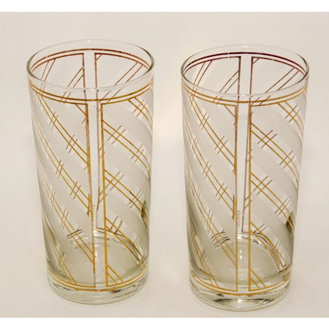 Culver Ltd. Vintage Art Deco Culver Gold Striped Set of 2 High Ball Tumblers For Sale - Image 4 of 13