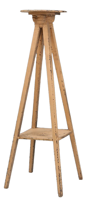 Industrial Painted Wooden Tripod Console Table with Rich Patina, 1890s