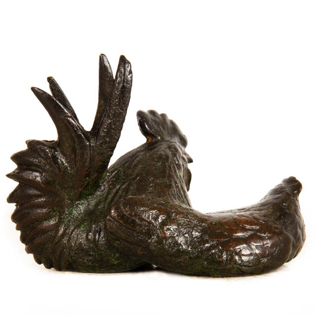 Japanese Japanese Meiji Period Bronze Okimono Sculpture of Rooster & Hen For Sale - Image 3 of 10