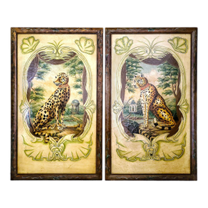Large Oil Paintings Leopards Pair