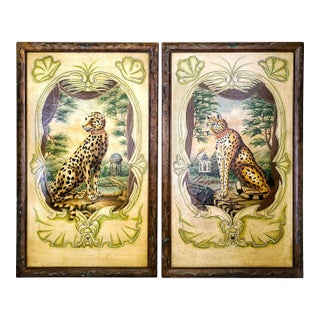 Paintings Leopard & Cheetah - Extra Large Trompe l'Oeil Pair For Sale
