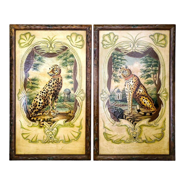 Paintings Leopard & Cheetah - Extra Large Trompe l'Oeil Pair For Sale