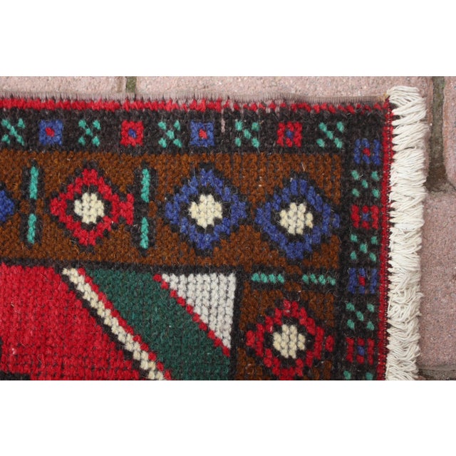 Textile 1950s Turkish Hand Knotted Floral Desing Red Doormat Rug For Sale - Image 7 of 12