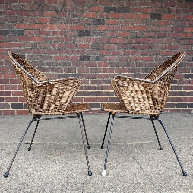 Pair of Salterini Vintage Wicker and Iron Mid Century Lounge Chairs For Sale - Image 12 of 12