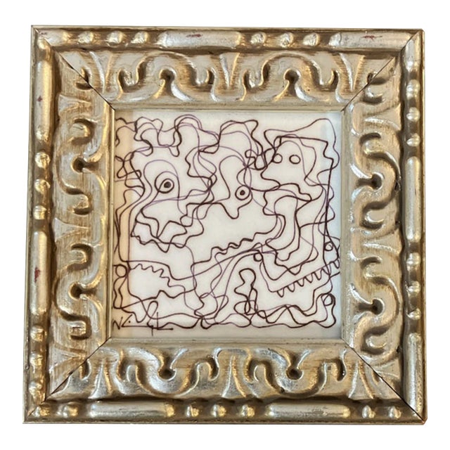 1980’s Original Wayne Cunningham Small Abstract Ink Drawing Framed For Sale