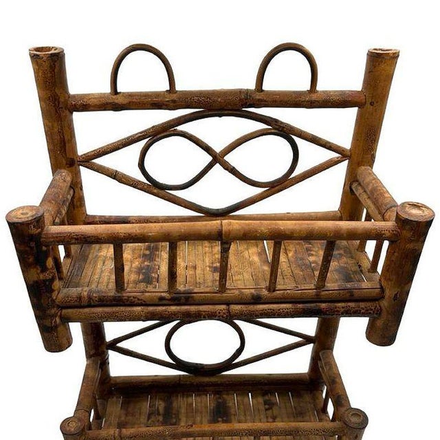 Wood 1900 Aesthetic Movement Tortiose Tiger Bamboo Rattan Two Tiered Wall Shelf For Sale - Image 7 of 9