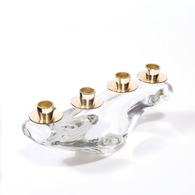 Mid-Century Amorphic Candelabra in Crystal and Brass Signed Schneider For Sale In New York - Image 6 of 11