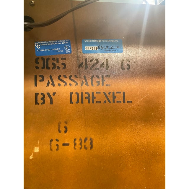 Drexel Heritage Passage Lighted China Cabinet, Campaign Style Display Hutch, 1980s For Sale - Image 12 of 13