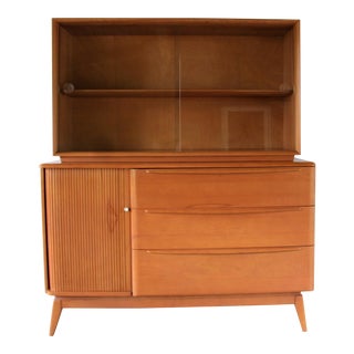 1950s Heywood Wakefield Sideboard Hutch With Tambour Door For Sale