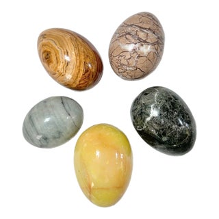 1960s Polished Multicolor Solid Stone Decorative Eggs – Set of 5 For Sale