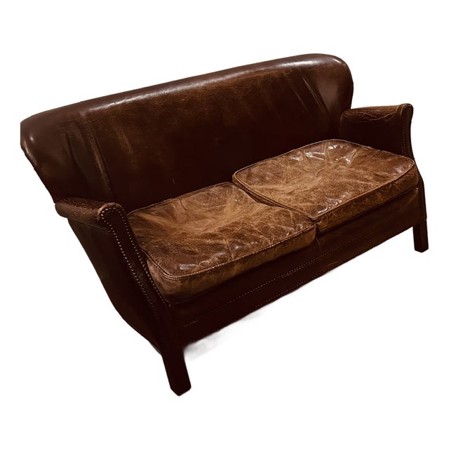 Restoration Hardware Small Leather Settte For Sale