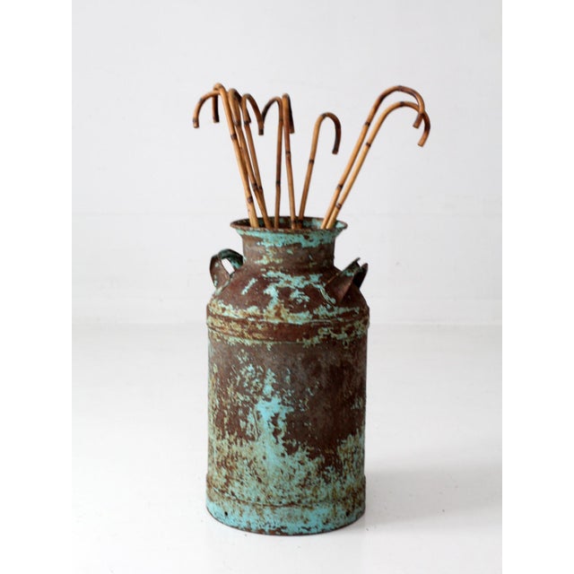 Antique Turquoise Painted Metal Milk Can For Sale - Image 17 of 18