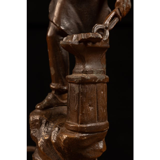 Bronze Antique Art Nouveau German Spelter Blacksmith Lamp For Sale - Image 8 of 8