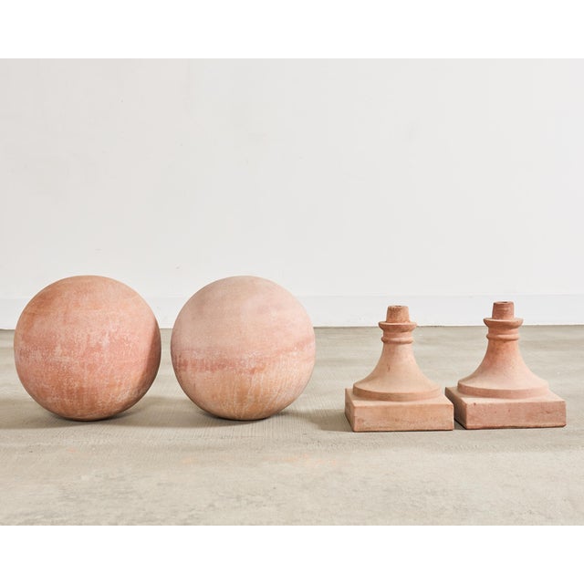 Pair of Tuscan Terracotta Garden Sphere Finials on Pedestals For Sale - Image 18 of 18