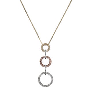 0.14ctw Diamond 3-Ring Pendant Necklace 14k Tri-Toned Gold 20" Cable Chain For Sale