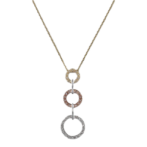 0.14ctw Diamond 3-Ring Pendant Necklace 14k Tri-Toned Gold 20" Cable Chain
