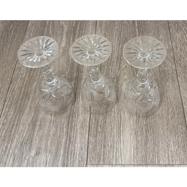 Glass Mid 20th Century Fan & Diamond Cut Crystal Cordial / Dessert Wine Glasses - Set of 3 For Sale - Image 7 of 12