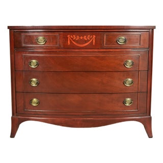 Federal Inlaid Mahogany Bow Front Dresser Chest by National Furniture, Circa 1960s For Sale