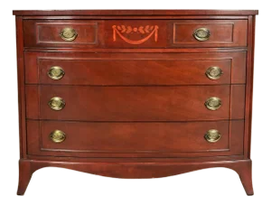 Federal Inlaid Mahogany Bow Front Dresser Chest by National Furniture, Circa 1960s