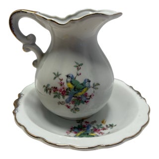 Mid 20th Century Inarco Japan Bluebird Porcelain Creamer With Underplate, C. 1950s For Sale