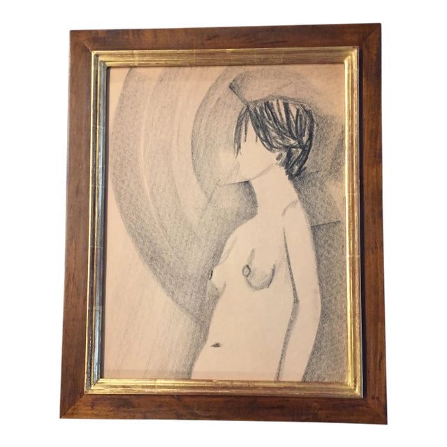 Original Vintage Charcoal Modernist Female Nude Drawing For Sale