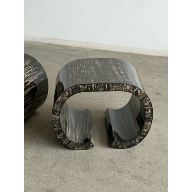 Art Deco Vintage Cerused Scroll Side Tables- Pair For Sale - Image 3 of 17