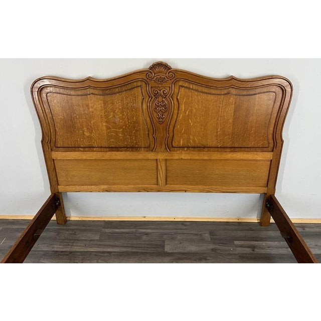 Brown Vintage French Louis XVI Double Bed Frame in Oak For Sale - Image 8 of 13