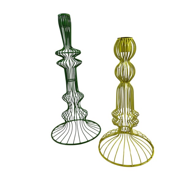 1960s Set of Green Wire Taper Candle Holders For Sale - Image 5 of 7