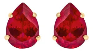 18K Yellow Gold 5X7 MM Created Pear Ruby Solitaire Stud Earrings, Pair