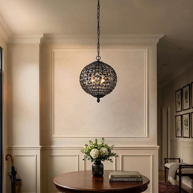 Aloadecor W12'' Modern Glam Smoke Crystal Globe Chandelier Contemporary Black Pendant Light For Sale - Image 9 of 9