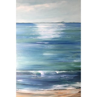 Ocean Modern Blue Painting on Canvas Titled “Island View 1” by Michele Zuzalek For Sale