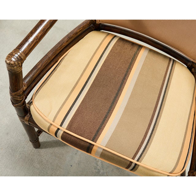 Set of Four McGuire Rattan Target Upholstered Dining Armchairs For Sale - Image 16 of 18