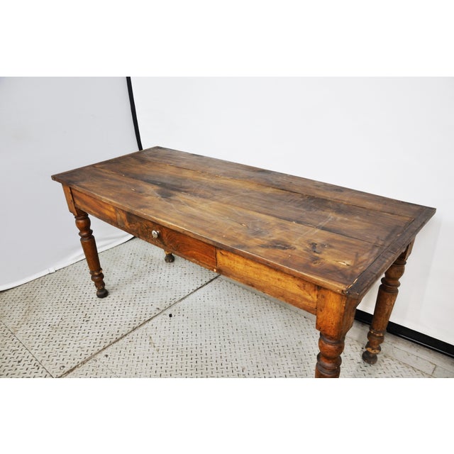 1900 S Antique French Country Walnut Dining Table W One Drawer
