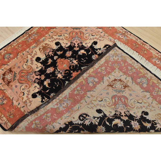 Fine Tabriz Rug 5′ X 6’8” Black Wool/Silk Traditional Hand-Knotted Carpet For Sale - Image 14 of 15