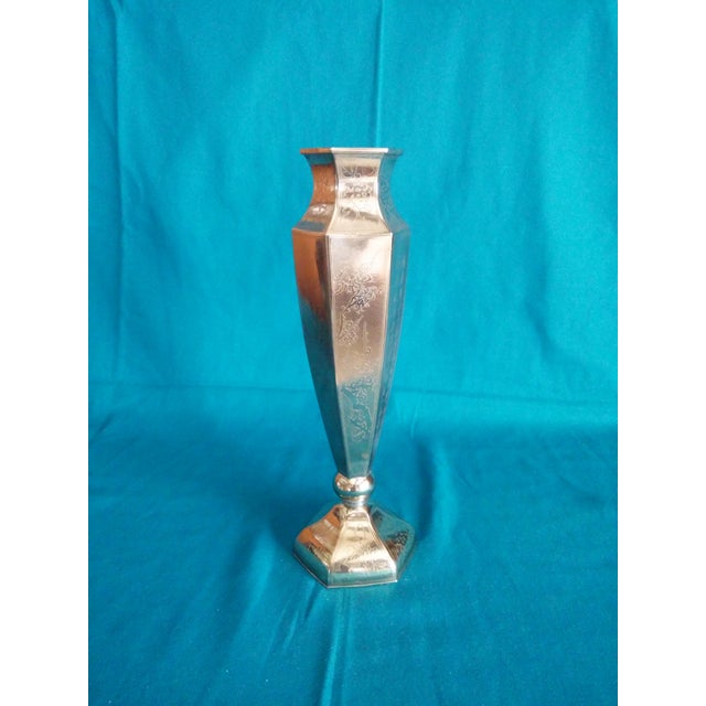 Inscribed Tall Silver Pedestal Vase Chairish