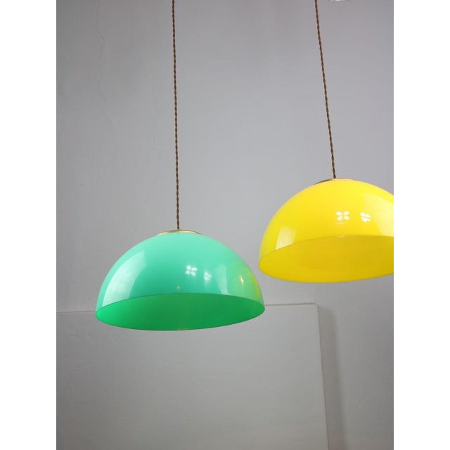 Plastic Mid-Century Italian Brass and Acrylic Glass Pendant Lamp For Sale - Image 7 of 18